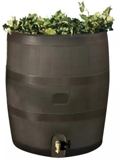 Round Rain Barrel With Planter, 35 Gallons -Garden Supplies 8612856WALNT 01V tif