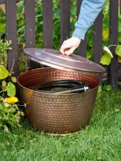 Hammered Copper Hose Pot With Lid -Garden Supplies 8613311 0010